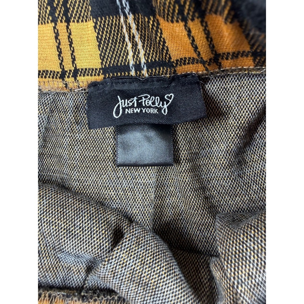 Just Polly Plaid Pleated Mini Skirt Womens Small Yellow Tartan Y2K Preppy - Picture 4 of 6